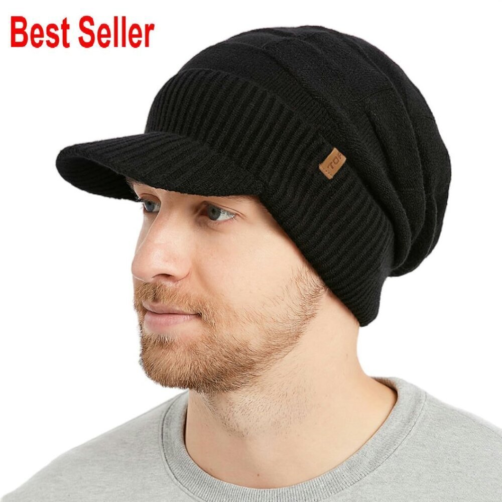 Merino Wool Fleece Lined Slouchy Beanie Classic Winter Hat Unisex Fit